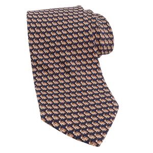 Brooks Basics Pure Silk Necktie Brown‎ Bunny Rabbit Print Made in USA